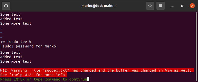 Granting sudo permissions to tee in Vim