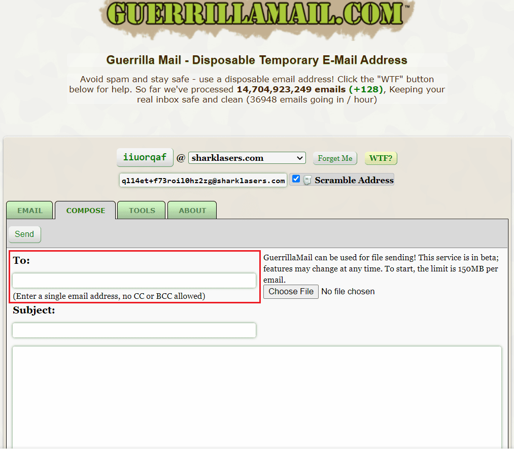 Receiver's email address in To: textbox