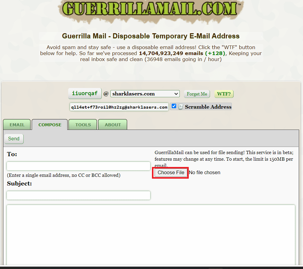 Click on the Choose file tab to attach files. How to Send Anonymous Email for Free