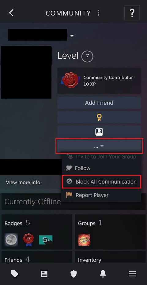 tap on the three-dotted icon - Block All Communication option