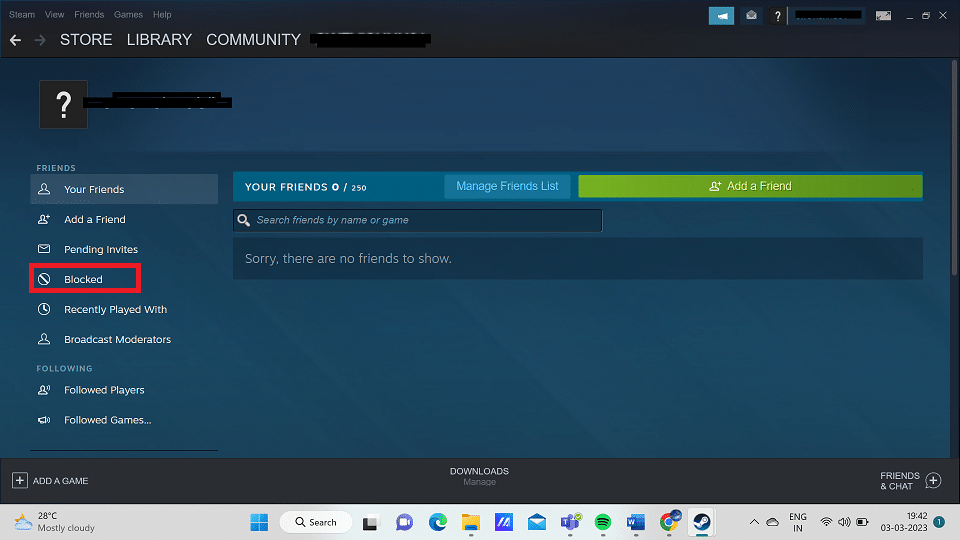 Next, click on Blocked from the left pane.
