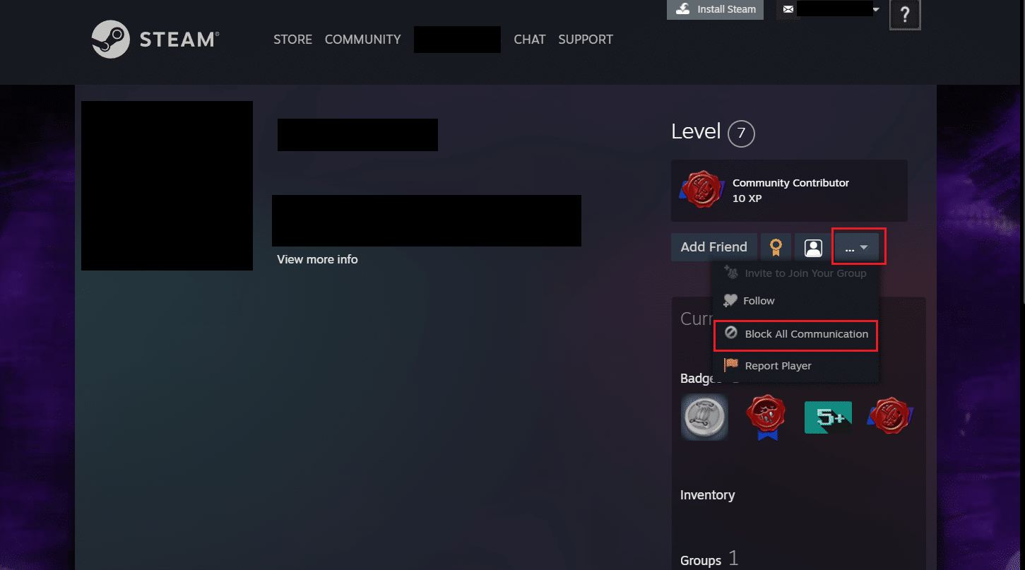 click the three-dotted icon - Block All Communication option
