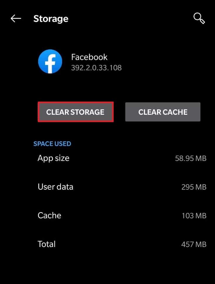 Select the clear storage option.