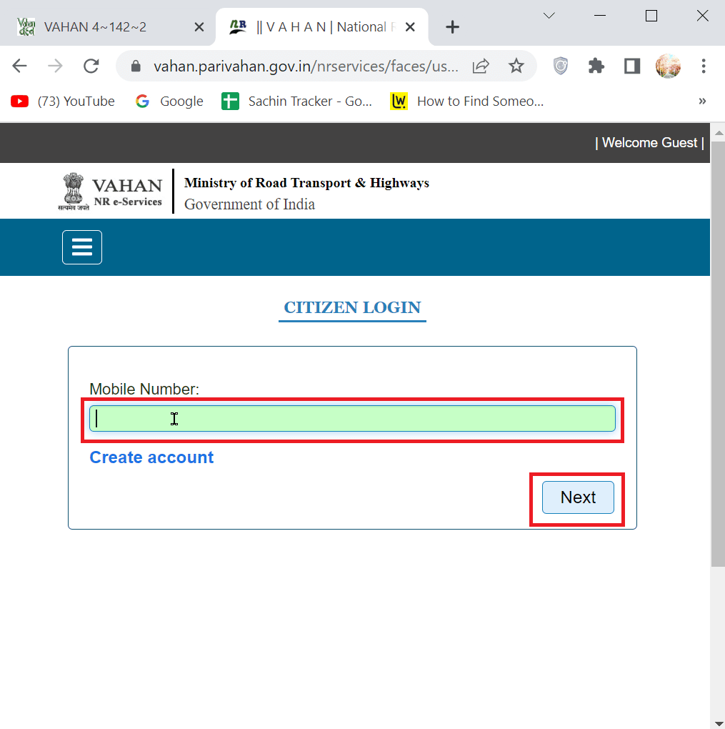 enter mobile number and click next