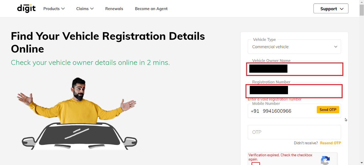Enter the Vehicle name and registration number | How to Look Up License Plate Number Owner