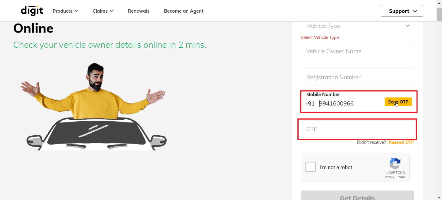 enter mobile number and enter OTP