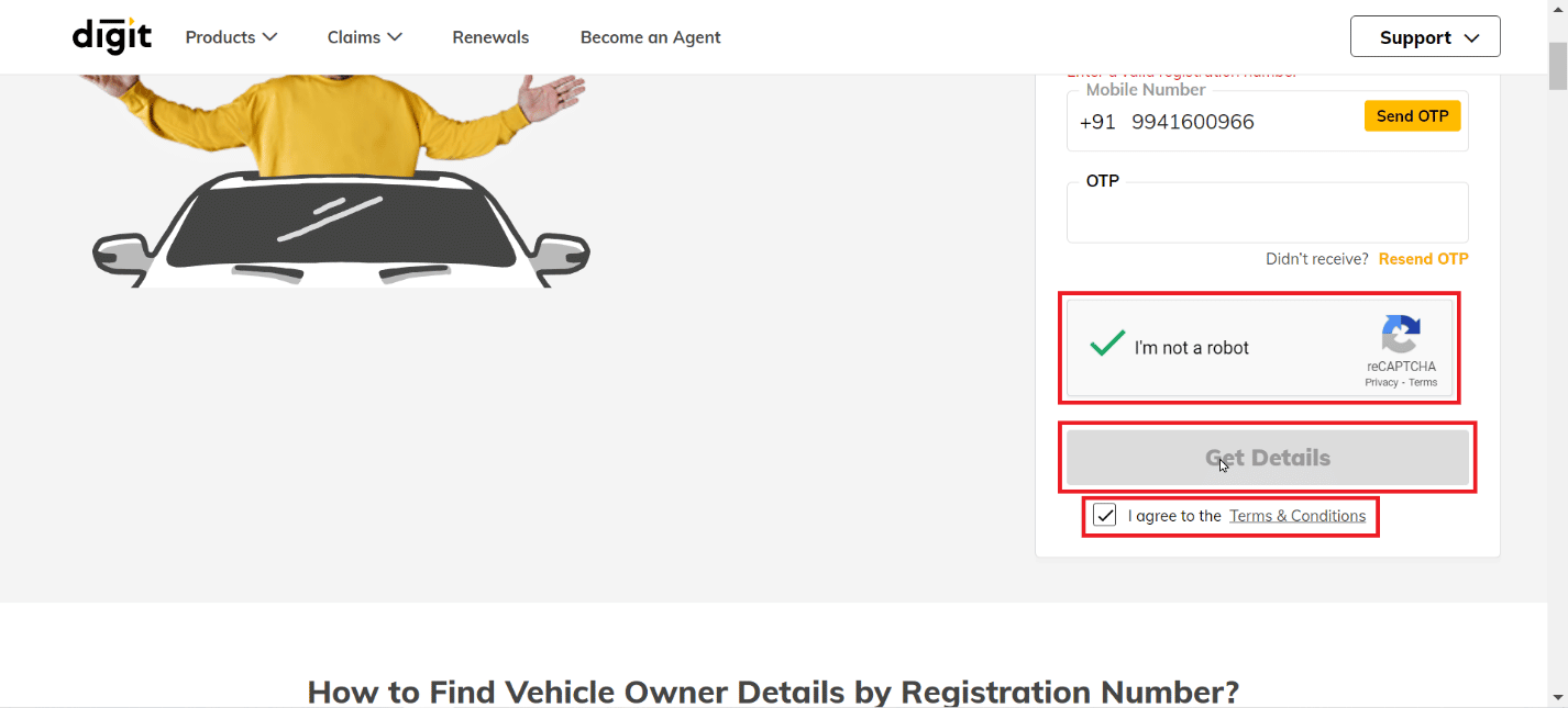 click on the captcha and click get details