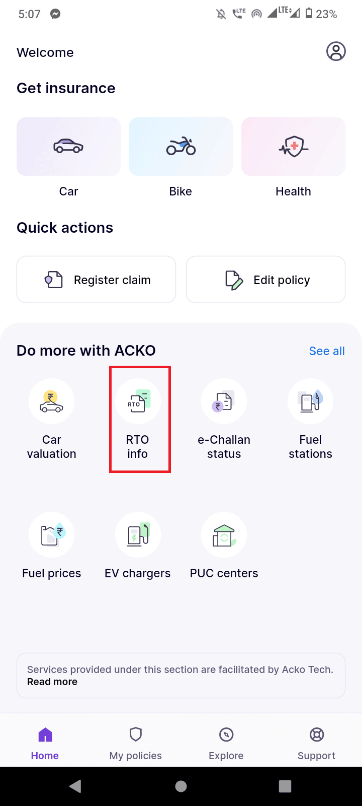 tap on rto info