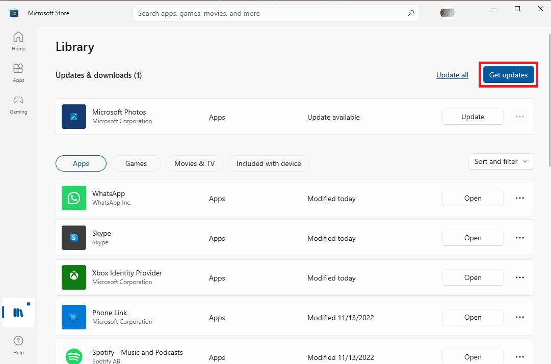 Click on the Get Updates option