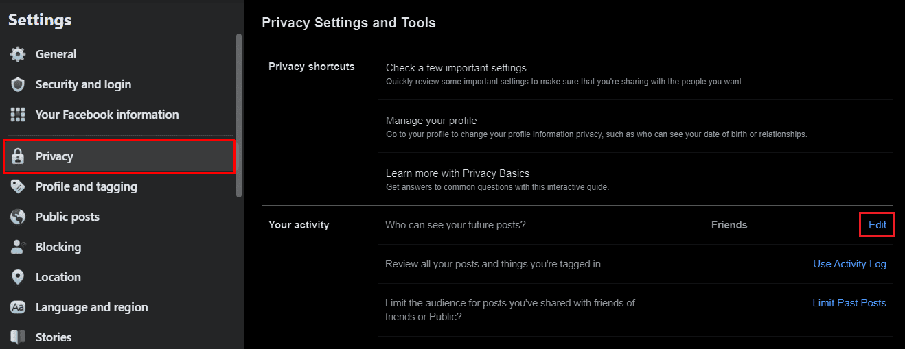 Click on Privacy - Edit next to the Who can see your future posts field