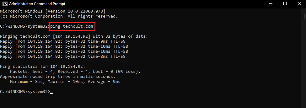 ping command in cmd