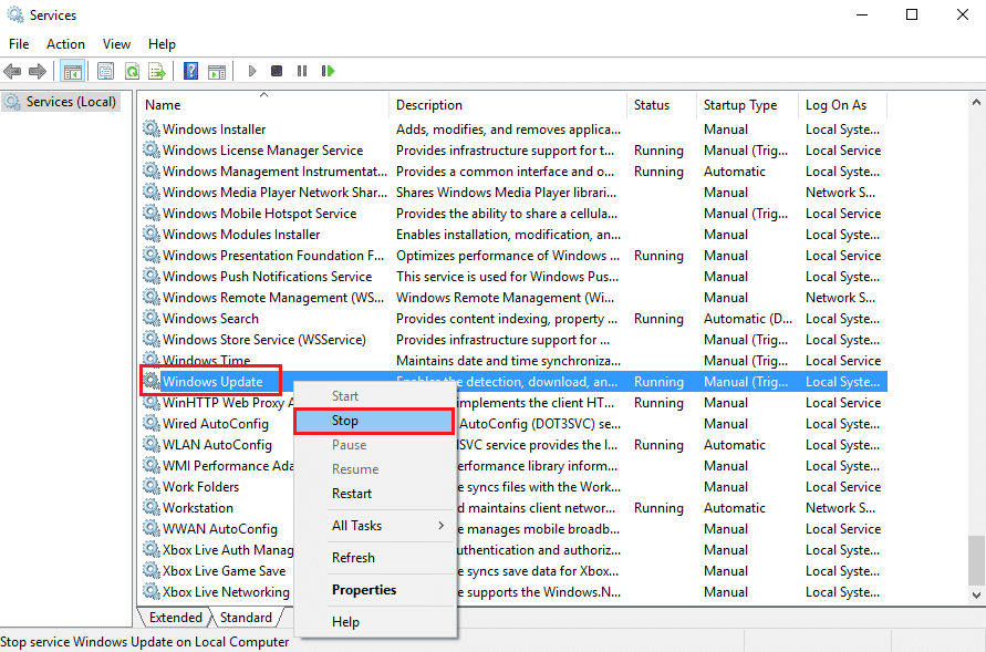 stop windows update service