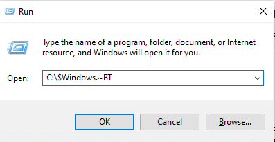 In the Run prompt type C Windows BT and click OK