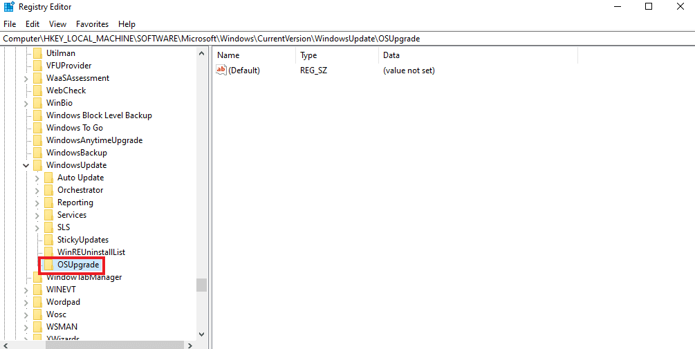 Navigate to OSUpgrade key folder