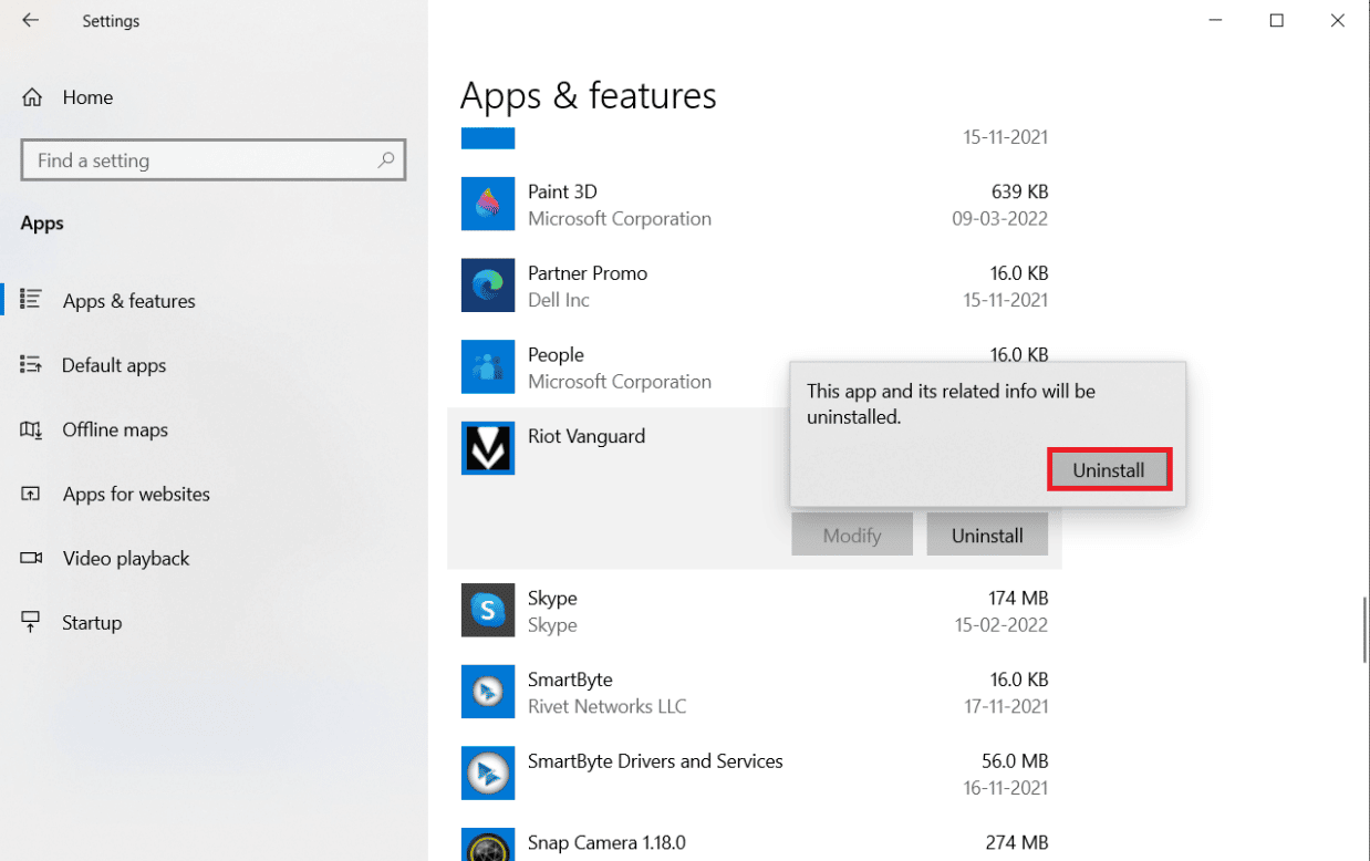 click on Uninstall in the pop-up