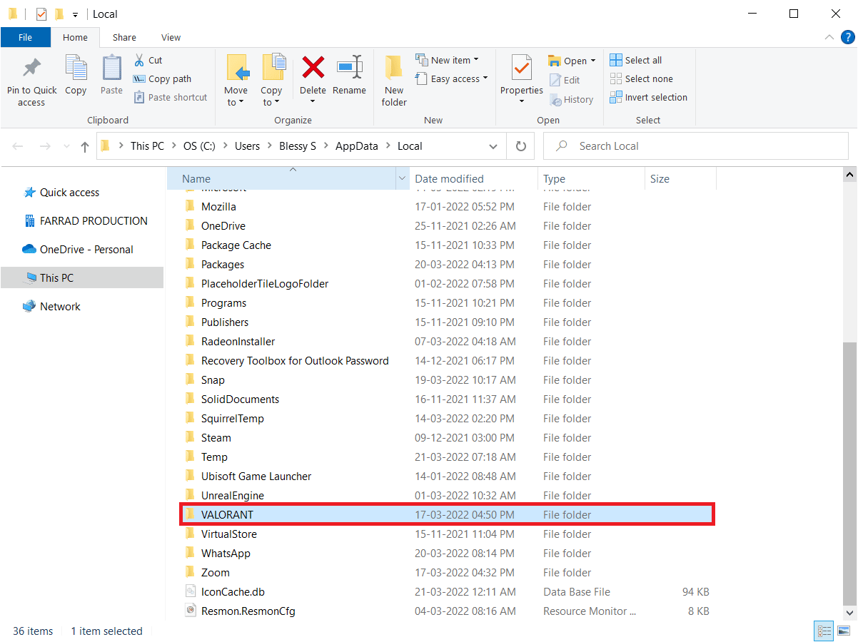 delete the Valorant folder