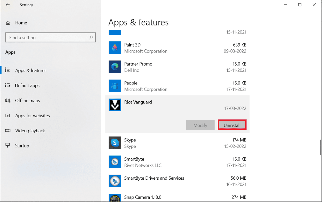 Click on Uninstall