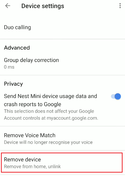 Swipe down and tap on Remove device