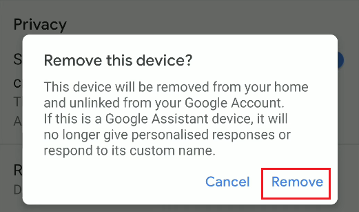 Tap on Remove from the popup to confirm the action