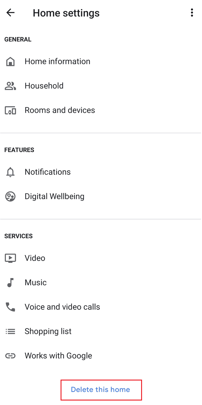 Tap on Delete this home | factory reset a Google Home mini