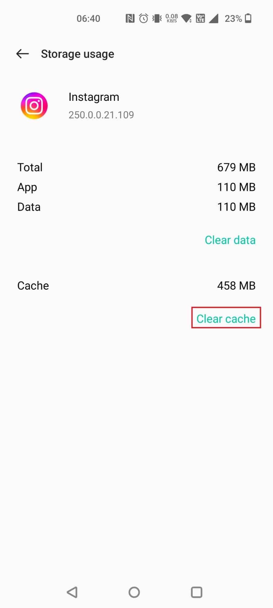 Tap on Clear cache