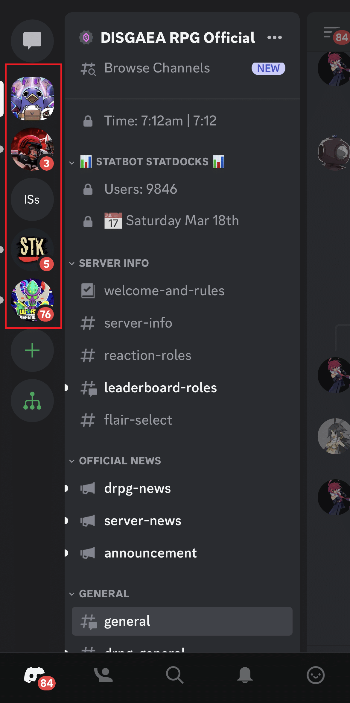 Open the server section