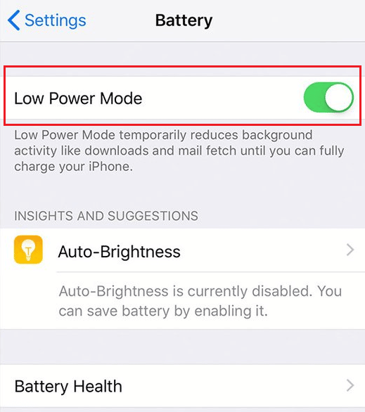 Turn off the toggle for Low Power Mode