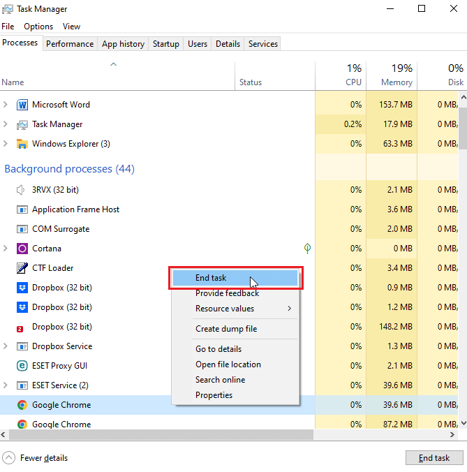 End conflicting programs in Windows 10. Fix Dropbox Error 400 Message in Windows 10