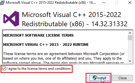 Double-click on the installation file, click on I agree to the license terms and conditions checkbox and click on Install