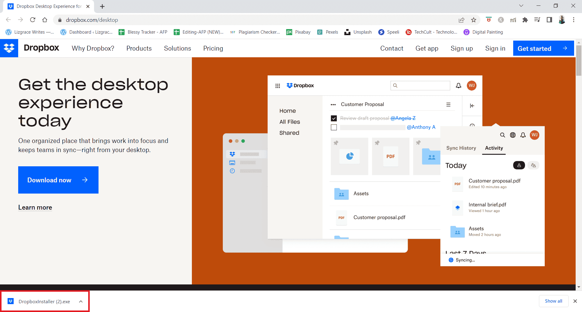 Click on the installer file to install Dropbox