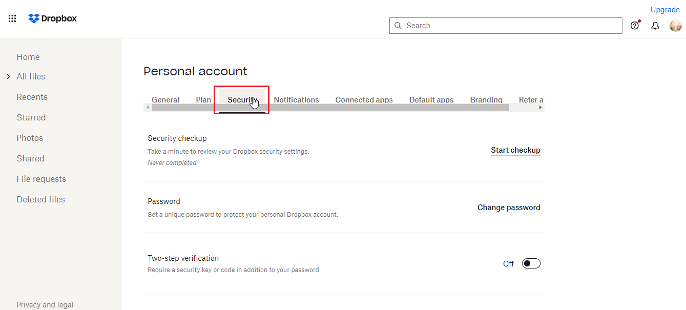 Navigate to the Security tab