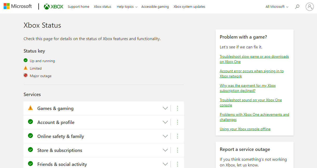Check Xbox Server status