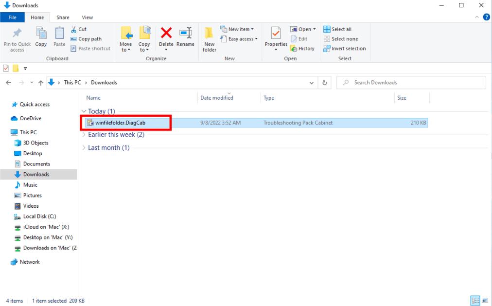 double click on winfilefolder diagcab troubleshoot