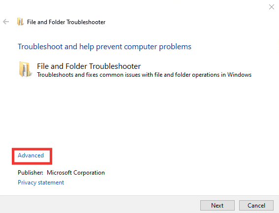 click on advanced option. Fix Error 0x80070718 in Windows 10