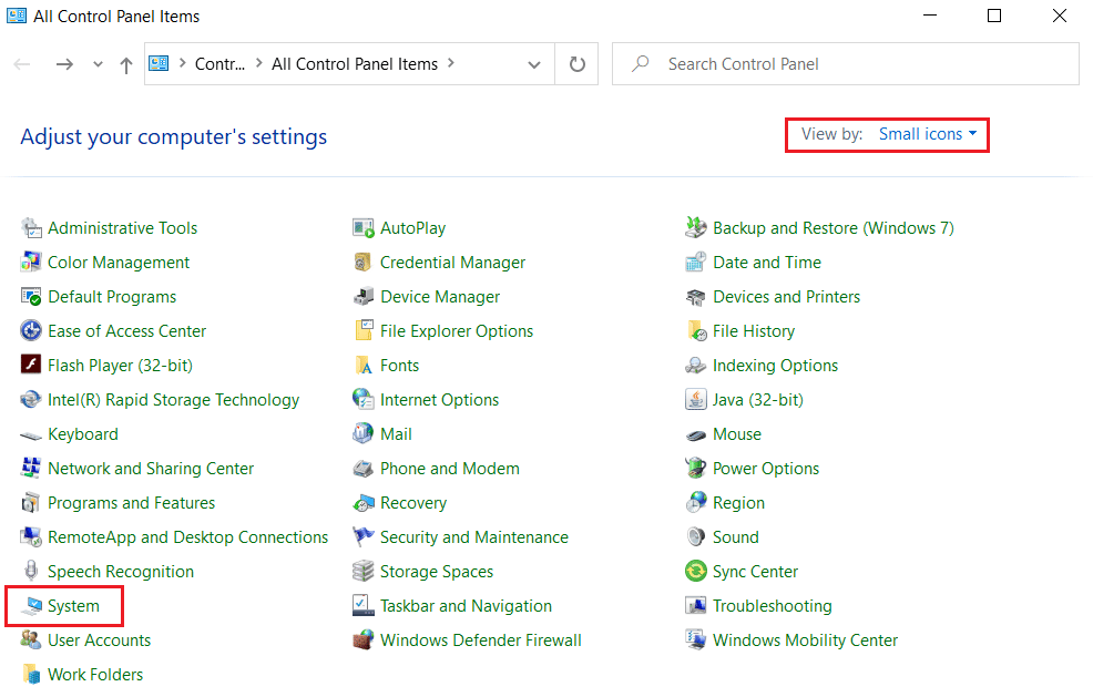 open System settings from the Control Panel