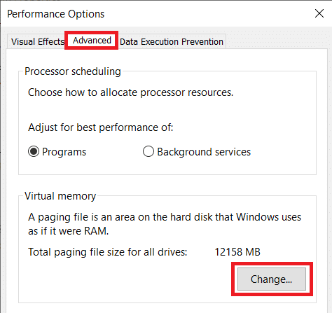 Switch to the Advanced tab and click on Change