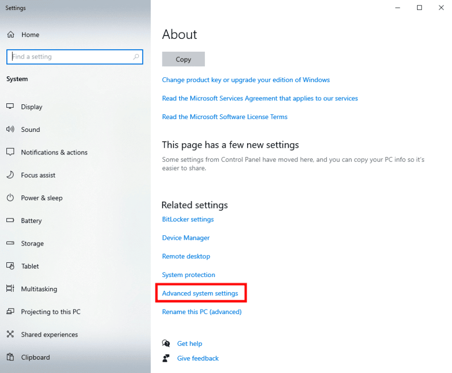 click on advanced system settings