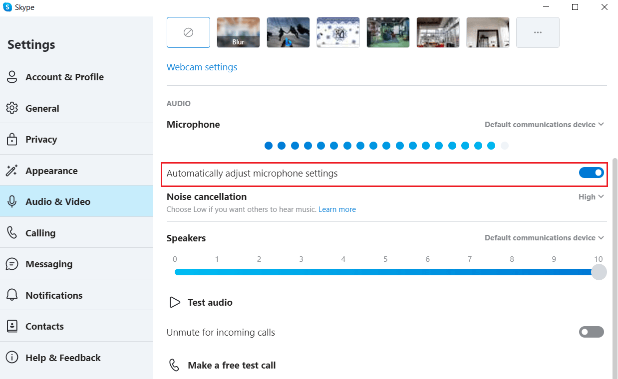 automatically adjust microphone settings Skype settings