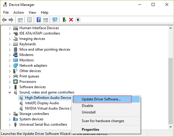 update driver software for high definition audio device