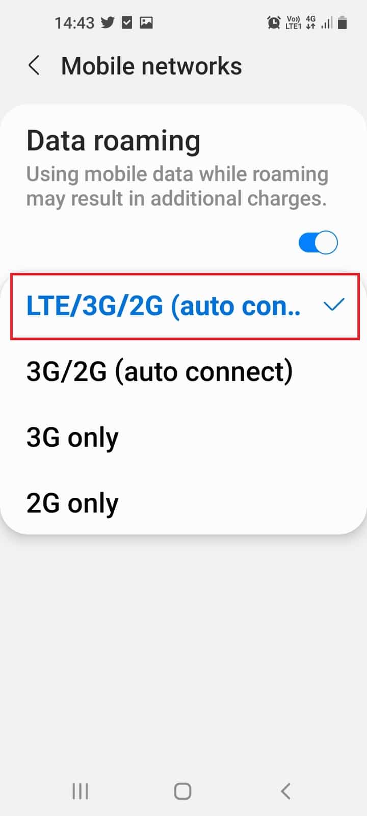 choose mobile network LTE 3G 2G. Fix Galaxy Note 5 SIM Card Error