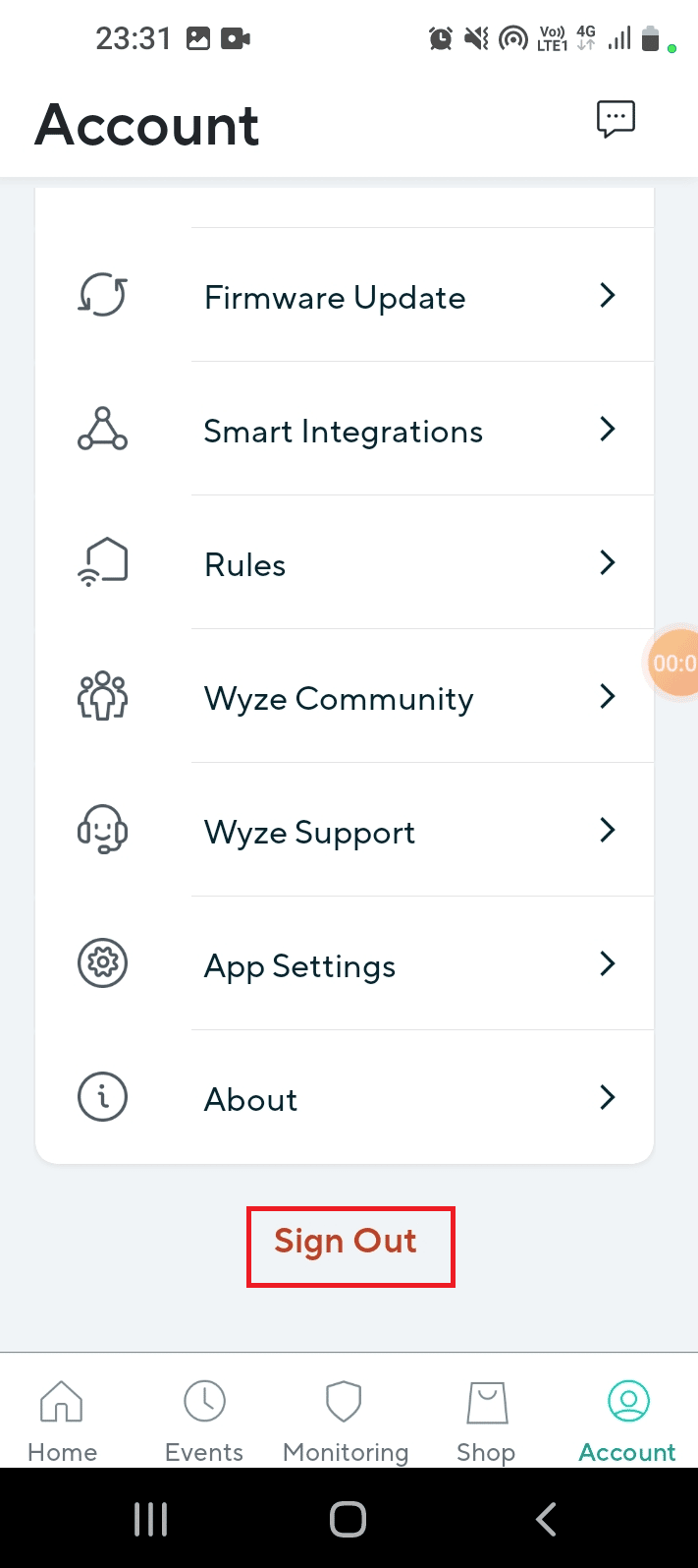 Tap on the Sign Out option 