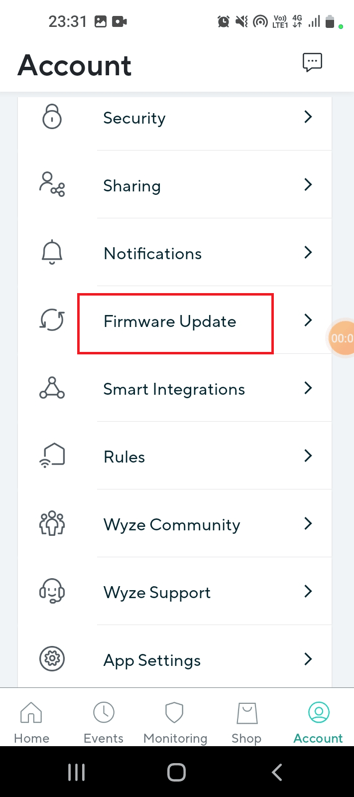 Tap on the Firmware Update tab. Fix Wyze Error Code 06