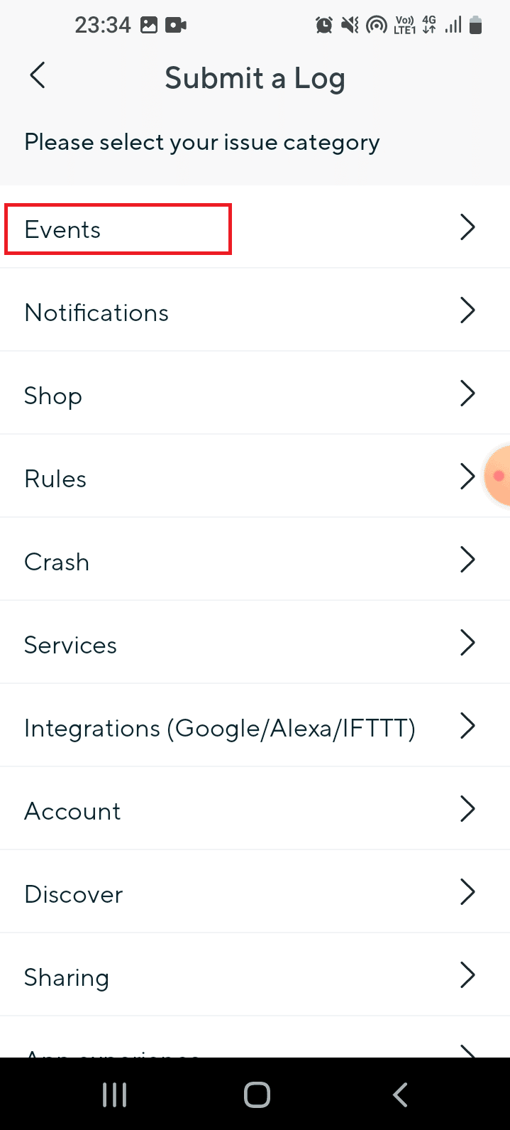 Tap on the Events tab 
