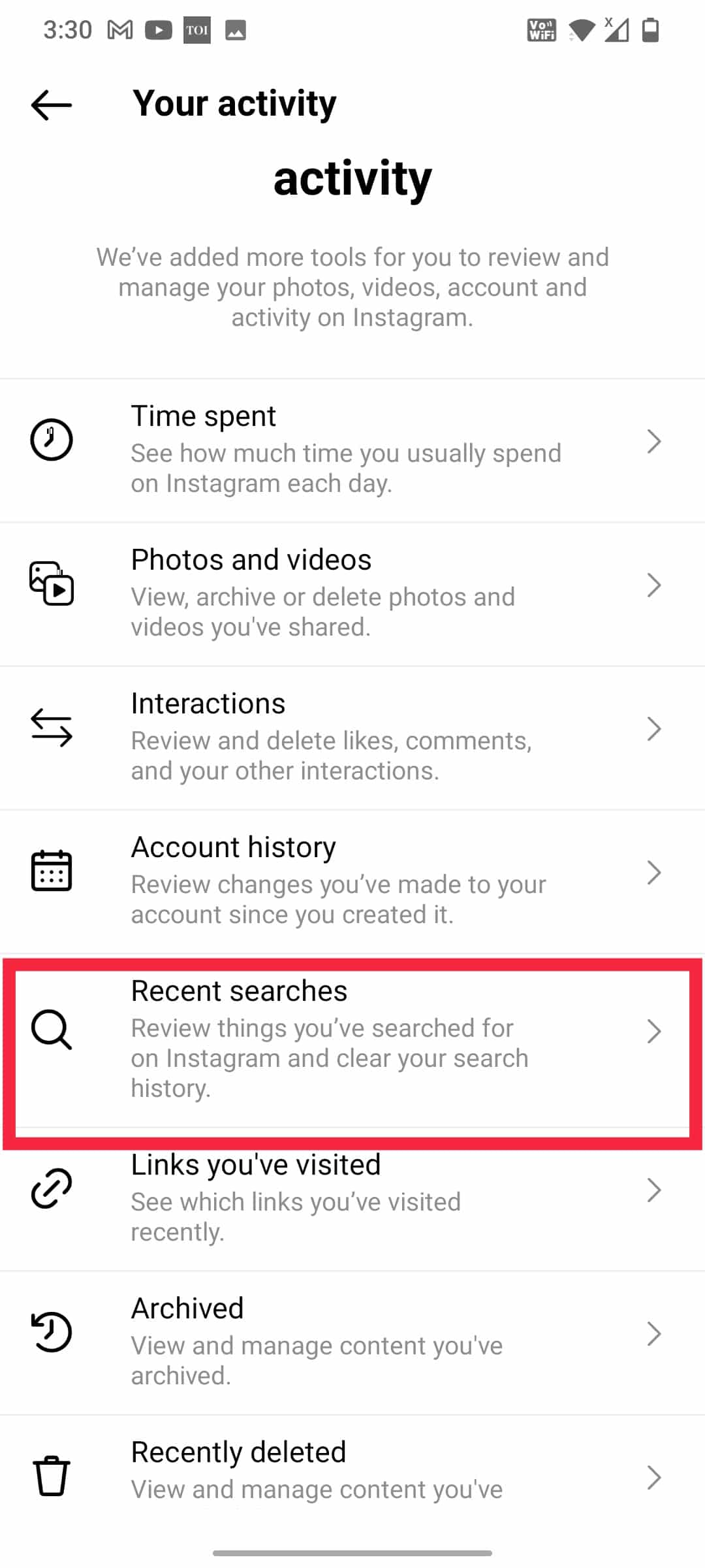 Tap on Recent searches