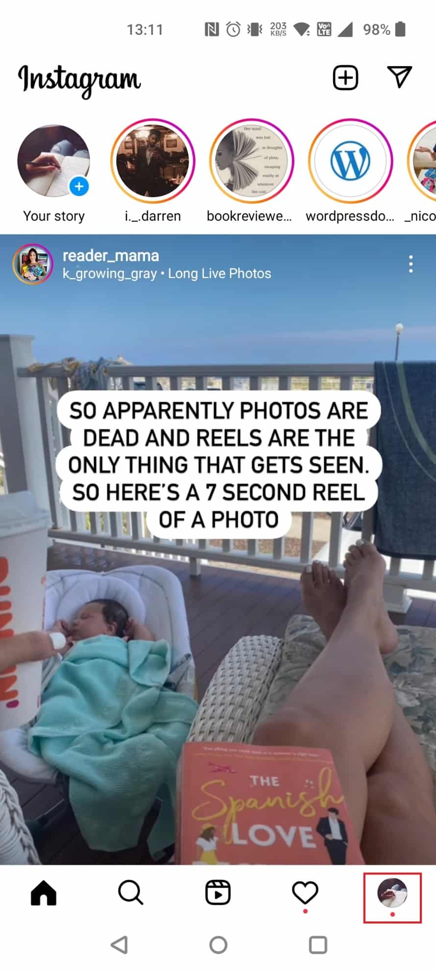 Tap on the profile icon at the bottom right corner