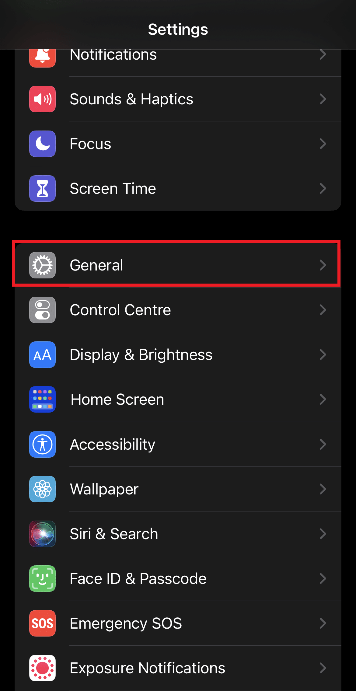 Tap on General 