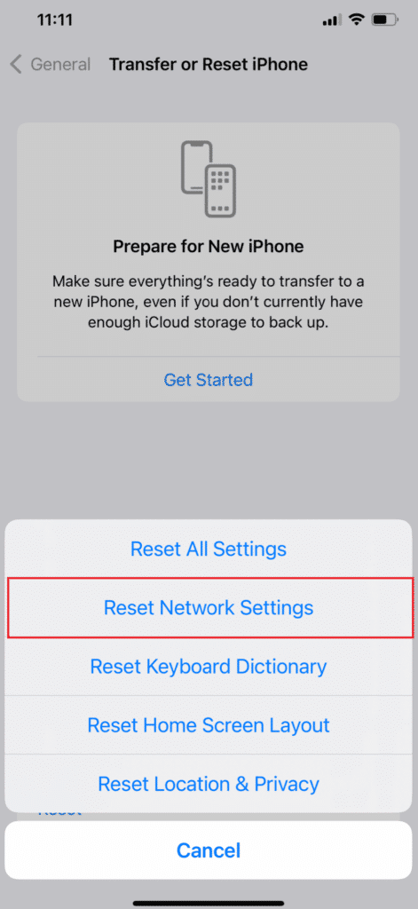 Tap on Reset Network Settings