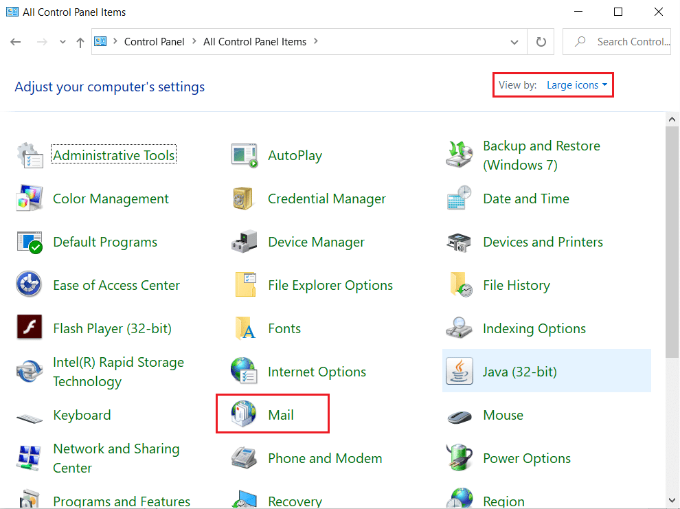 Open Mail option in Control Panel. Fix Outlook Trying to Connect to Server