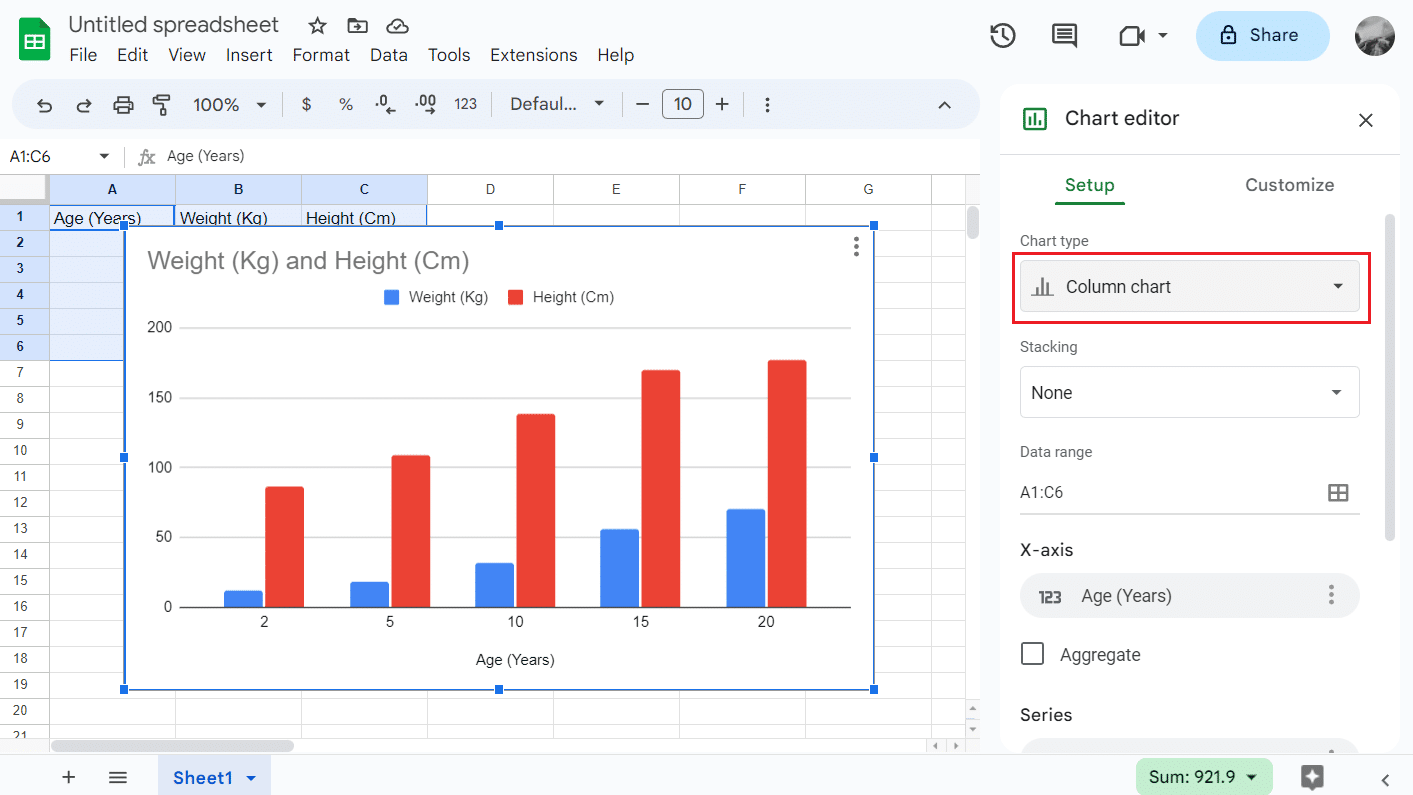Scroll down and click on the desired chart type to select it and see the Graph