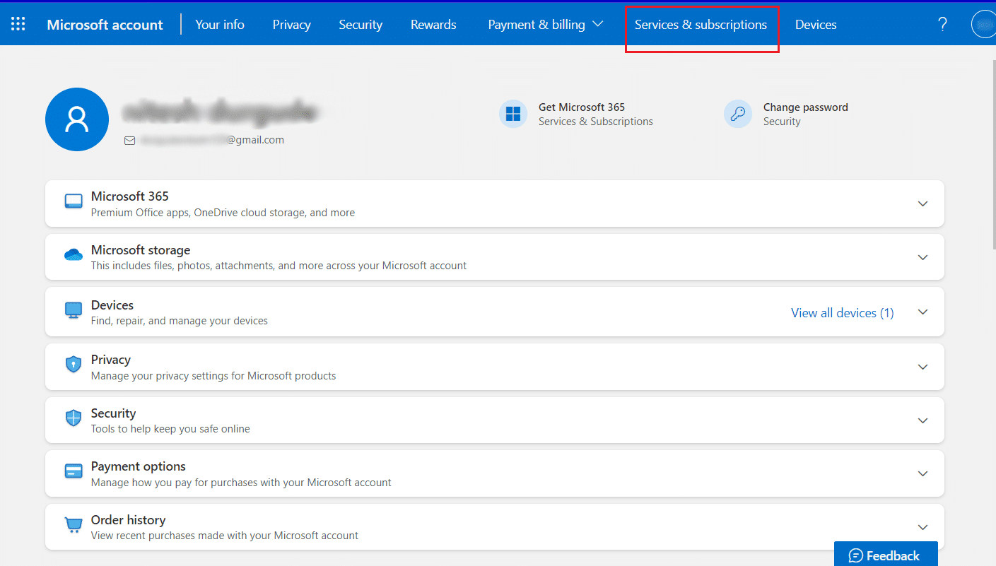 Click on Services & subscriptions from the top